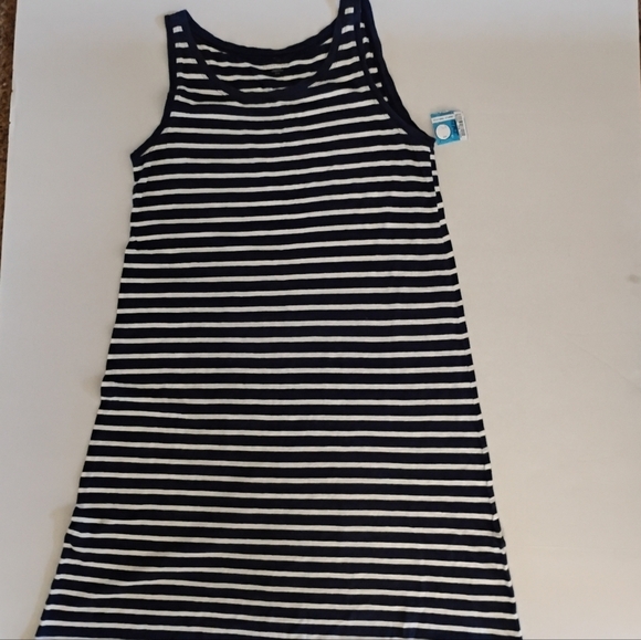 Eileen Fisher Striped Nautical Midi Dress 100% Organic Cotton Minimalist Summer